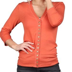Coral Snap Button Down 3/4 Sleeve Cardigan Large